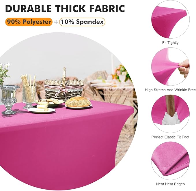 SEPARO 2Pack,6FT Fuchsia Spandex Table Cover Fitted Rectangular Tablecloth Stretchable Tablecloth 6 ft Wrinkle-Free for Party Tradeshows Banquet Weddings Cocktail