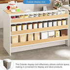 Modern Reception Desk Counter, Retail Counter Reception Desk with Lockable Drawers, Retail Checkout Counter with Open Shelves (White-You)