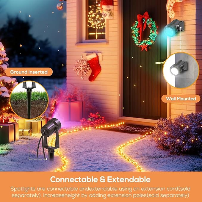 SUNTHIN Outdoor Landscape Lighting with Remote, RGBW Color Changing Spot Uplights, 8 Pack