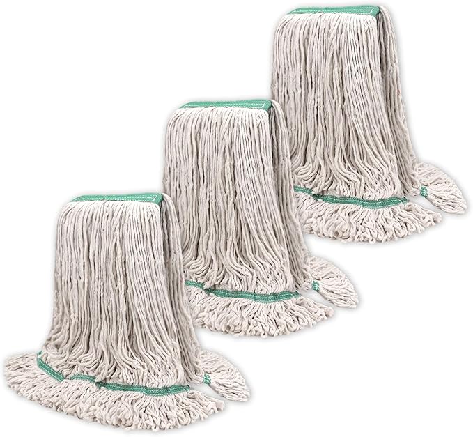 Commercial Heavy Duty Mop Heads Replacement: 3 Packs 20oz Industrial Wet Mop Head for Floor Cleaning - Commercial Products Looped End String Head Refills