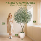 Olive Trees Artificial Indoor,8Ft Large Faux Plants,Tall Fake Tree with 18in White Round Planter,Full & Lush Faux Olive Tree for Home Decor Living Room, Office or Bedroom,Housewarming