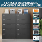 Lateral Filing Cabinet,5 Drawer File Cabinet with Lock,Office Lateral File Cabinets for Legal/Letter A4 Size,Require Assembly, Black