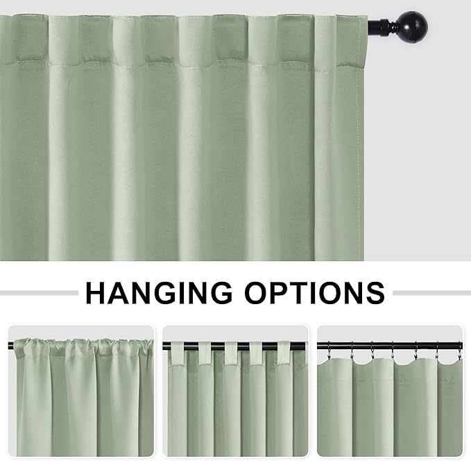 Hiasan Privacy Room Divider Patio Sliding Door Curtain Extra Wide Blackout Thermal Insulated Curtains with Back Tab & Rod Pocket for Bedroom Partition Living Room (120 x 84 Inches, Bean Green)