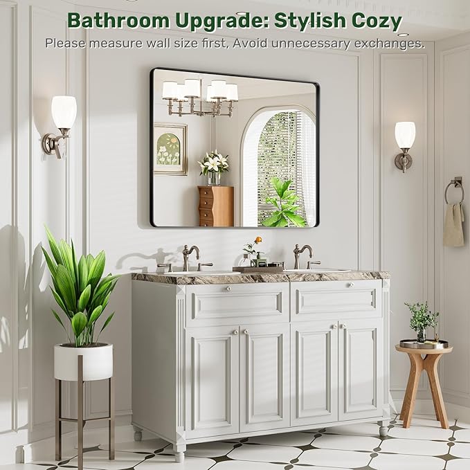 40X32 Black Bathroom Mirror for Over Sink, Metal Framed Vanity Mirror Wall Mounted, Rectangle Mirror for Bedroom Living Room Restroom Entryway, Anti-Rust, HD Tempered Glass