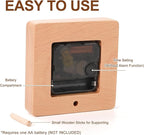 Wooden Table Clock on Stand, Decorative Battery Operated Desk and Shelf Clock, Silent Non-Ticking Desktop Clock for Office, Living Room or Bedroom Decor, Square Shape, Beech Wood