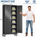 Metal Garage Storage Cabinet with Lock, Steel Tool Cabinet with 2 Doors and 5 Adjustable Shelves, 75” Tall Lockable File Cabinet with Wheels, Organization for Home Office Garage Gym - Black