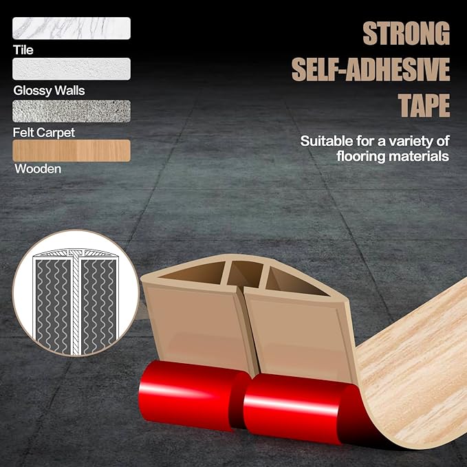 Floor Cord Cover Cavity 0.8"x0.37" Self Adhesive Cord Hider, 3.3FT Low Profile Cable Management, Extension Strip Protector for Wires, Prevent Cable Trips for Offices, Gyms (Wood Light Yellow)
