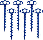 Tent Stakes Ground Anchors Screw in, 6 Pack Sand Stakes for Beach 9.4 Inch Heavy Duty Spiral Tent Pegs for Camping, Party, Hiking, Outdoor Decoration (6, Blue)