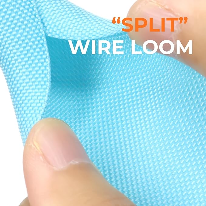 1/2 inch Split Braided Cable Management Sleeve for USB Cable Power Cord Audio Video Cable, High-Temperature Automotive Harness Wire Loom Cord Protector from Cat Dog Chewing (Blue, 10FT)