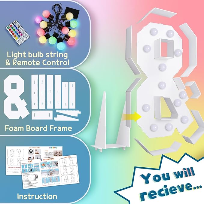imprsv 4FT Colorful Marquee Letters &, 18 Colors Large Light up Letters Alphabet Sign with Remote, Large Marry Me Sign, Birthday Party Decorations Anniversary Wedding Decoration
