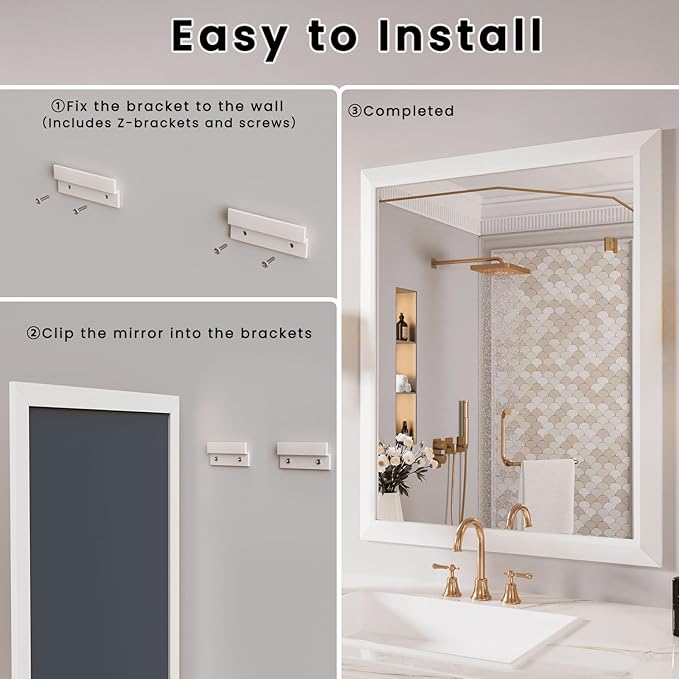 Amorho Bathroom Mirror, 30x36 Inch White Framed Bathroom Mirrors for Over Sink, Wall-Mounted Mirrors for Bedroom, Living Room, Entryway(Horizontal/Vertical).