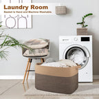 XXXL Supre Large Blanket Basket for Clothes, Towels, Pillows, 108L Cotton Rope Storage Basket for Living Room, Supre Large Woven Toy Storage for Kids, 25" x 16" x 16", Brown and Black