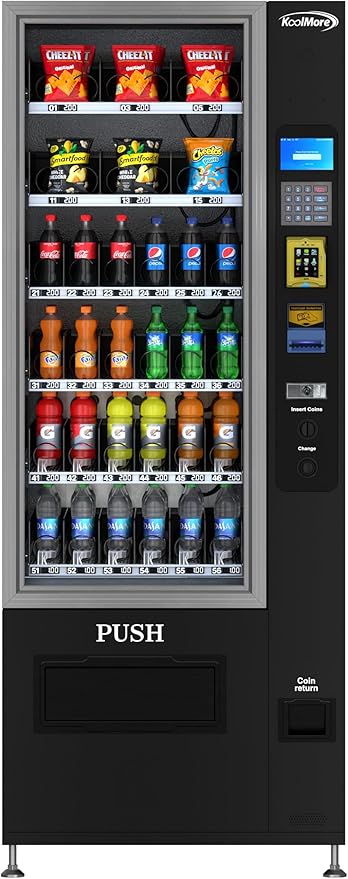 KoolMore Refrigerated Snack Vending Machine with 36 Slots Featuring a Credit Card Reader and Coin/Bill Acceptor in Black (KM-VMR-30-BCR)