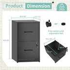 AQY 2 Drawer Filing Cabinet with Lock, Metal Black File Cabinet for Home Office, 18" Deep Vertical Storage Drawer for Hanging A4/Letter/Legal Size Files, Assembly Required