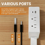 Adjustable Power Extension Pole with USB-C & USB-A Ports, 2 AC Outlets, 22–27 Inch Expandable Length, 180° Rotating Design, Space-Saving Power Strip for Sofa, Desk, and Bedside Use