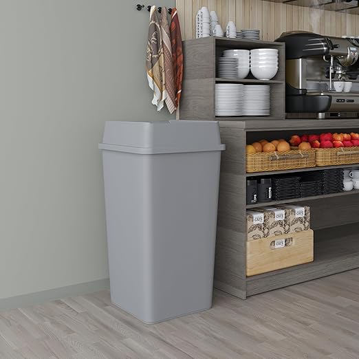 Square Commercial Trash/Garbage Can | Outdoor/Office/Restaurant/School/Kitchen (Trash Can with Lid, Gray, 50 Gallon)