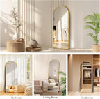 57"x20" Full Length Mirror with Stand, Shatterproof Arched Floor Mirror, Aluminum Alloy Thin Frame - Freestanding/Leaning/Wall Mount for Bedroom, Living Room & Entryway (Gold)