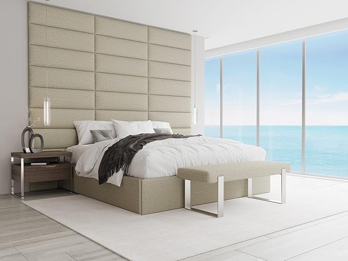 VANT Upholstered Bed Bench - Boucle Beige - Matte Black - Contemporary Modern, Bedroom Bench Seat, Hallway, or Entryway