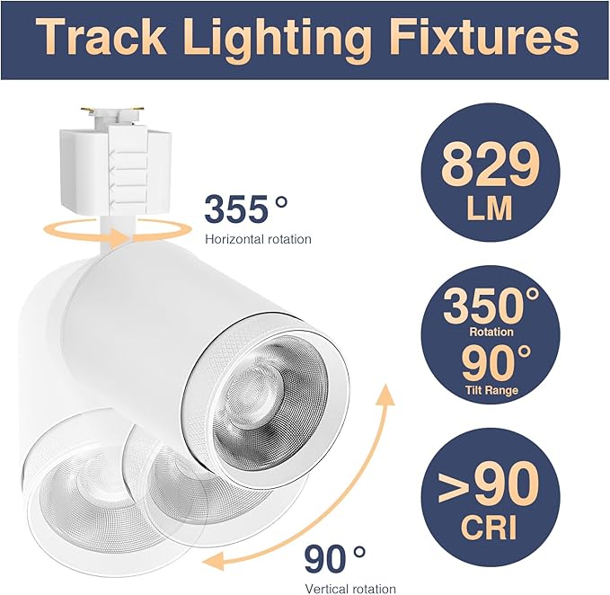10W LED Black Track Lighting Heads, J Type Track Lighting Rail Ceiling Spotlight for Accent Task Wall Art Exhibition Lighting, and Wall Art Display Illumination 3000K-5700K, CRI90+ (6-Pack