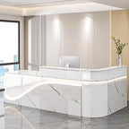 Modern Reception Desk – Front Desk, Reception Counter for Office, Checkout Counter, LED Lighting, Storage, Soft Close Drawers, Custom Logo, Fully Assembled (E,72IN)