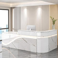 Modern Reception Desk – Front Desk, Reception Counter for Office, Checkout Counter, LED Lighting, Storage, Soft Close Drawers, Custom Logo, Fully Assembled (E,120IN)