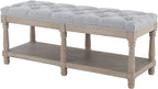 Kmax Storage Entryway Bench Tufted Shoe Rack Bench Wood Window Bench for Hallway Entrance Bedroom Corner, Gray