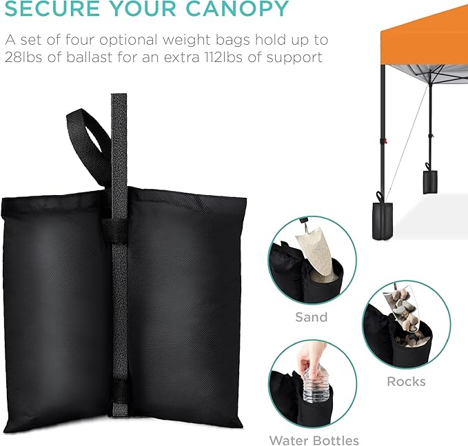 Best Choice Products 10x10ft 1-Person Setup Pop Up Canopy Tent Instant Portable Shelter w/ 1-Button Push, Case, 4 Weight Bags - Orange