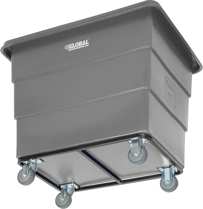 Global Industrial 12 Bushel Plastic Bulk Box Truck, Steel Chassis Base, 1000 lbs. Capacity, 4" Non-Maring Rubber Casters, Gray, 38-2/5"L x 28-9/10"W x 33" H
