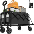 Collapsible Wagon with Wheels, 350lbs Wagons Carts Foldable Wagon Cart with Expandable Storage 100L & Flexible Handle, Lightweight Portable Folding Utility Grocery Shopping Cart for Garden Camping