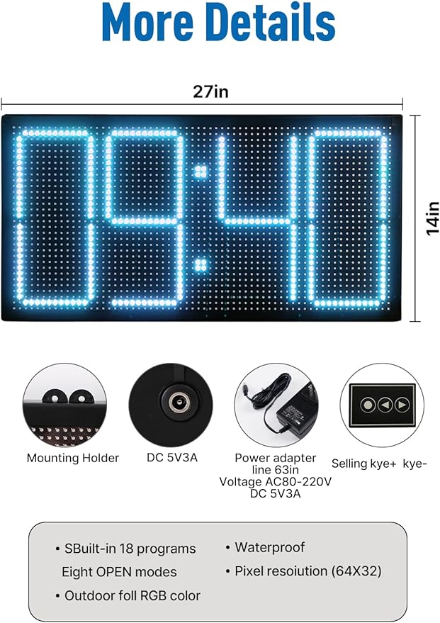 FTELEDLIGH Open Closed Sign for Business, 27x14 Inch Outdoor LED Sign with Remote Control, Auto Brightness & Temperature Time Display, Waterproof for Storefront Window, Shop, Cafe, Retail