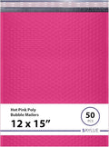Hot Pink Large Poly Bubble Mailers 12x15 inch | Self Seal Padded Envelopes Cushioned Bubble Mailer | Usable Size 12x15 | WaterProof | Lightweight mailing Shipping Bags | 50 Pack Bulk