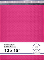 Hot Pink Large Poly Bubble Mailers 12x15 inch | Self Seal Padded Envelopes Cushioned Bubble Mailer | Usable Size 12x15 | WaterProof | Lightweight mailing Shipping Bags | 50 Pack Bulk