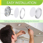 Under Cabinet LED Puck Lighting, Single Light for Hutch Bookcase Display Shelf Lighting, Rotary Dimmer Switch, 120VAC Plug in, White Cord, Warm White