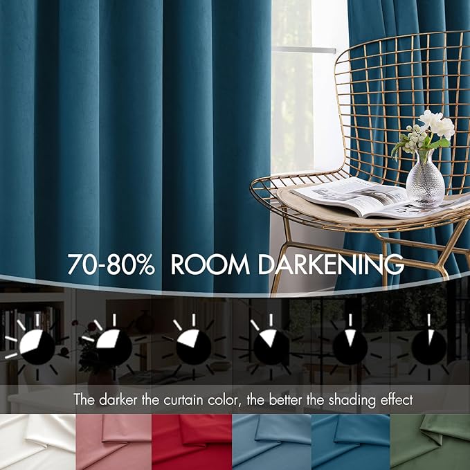 MIULEE Velvet Curtains 108 Inch Length 2 Panels Set for Bedroom, Pinch Pleat Back Tab Luxury Thermal Insulated Living Room Darkening Pleated Blackout Extra Long Window Curtain with Hooks, Peacock Blue