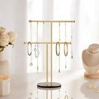 pickpiff Necklace Holder Stand: 2 Tier Jewelry Organizer with Marble Base, Gold Jewelry Tree Display for Bracelets, Rings, Earrings, Gold and Black