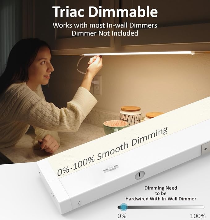 LED Under Cabinet Lighting Hardwired or Plug in, 40 Inch 20W, Dimmable 5 Color 2700K/3000K/3500K/4000K/5000K, Linkable Eyes Care Design Counter Lights for Kitchen, Sink, ETL Listed, White