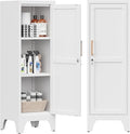 Bestoo Metal Locking Cabinet, 46" H Storage Locker with 1 Magnetic Door and 2 Adjustable Shelves, 3-Tier White Storage Cabinet for Bathroom, Kitchen, Pantry, Home, Office, Garage
