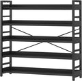 HCHQHS 5 Tier Bookshelf, Adjustable Industrial Bookcase, Vertical Tall Book Shelf, Wood and Black Metal Open Bookshelves for Home Office, Living Room, Bedroom