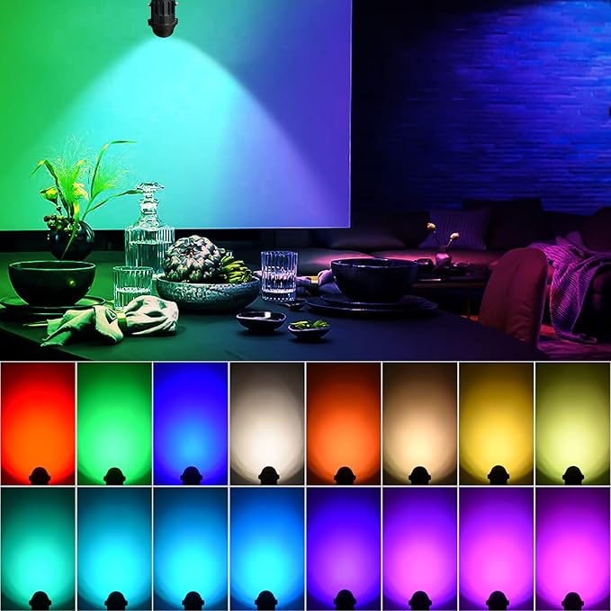 RGBW 6W Color Changing Spot Lights with Remote, 16-Color Uplighting Indoor, 120V Plug-in & 6FT Cord, Includes Floor Foot Switch & Base (2-Pack)