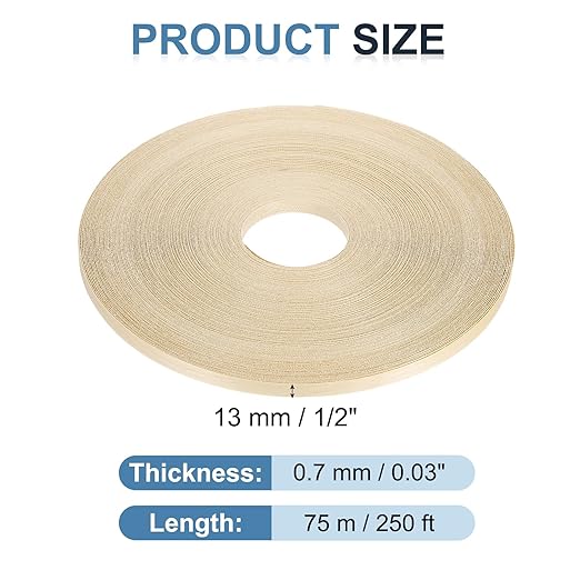 PATIKIL Birch Edge Banding, 1/2 Inch x 250 ft Wood Veneer Tape Pre-glued Flexible Plywood Edge Banding with Hot Melt Adhesive for Furniture Restoration