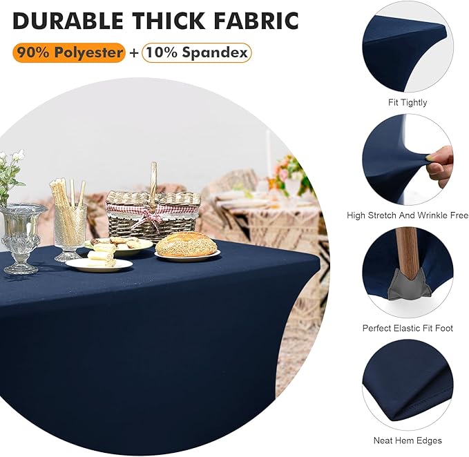 SEPARO 2 Pack 6 Ft Navy Blue Table Cover Fitted Rectangular Tablecloth Stretchable Fabric Table Cloth 6 ft Wrinkle-Free for Party Tradeshows Banquet Weddings Cocktail