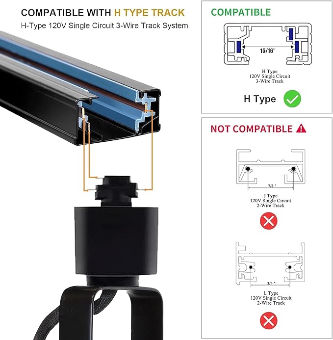 Black LED Track Lighting Heads Kit, 6-Lights Dimmable GU10 Track Lights with 6.56FT(3.28 * 2) H Type Track Light Rails, 10W 4000K Warm Light Indoor Ceiling Spotlight Fixture Replaceable GU10 Bulb