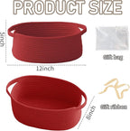 Woven Basket,Small Rope Storage Bin with Handles & Ribbon Bag, Organizer for Shelves Closets,Gift Basket Empty for Birthday,Books,Dog Toys, Red/2 Pack