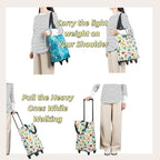 Portable Shopping cart Foldable with Wheels,Folding Shopping Cart Tote Bag Trolley Grocery Carts for Outdoors Reusable Grocery Bags Travel Bag (Beige)