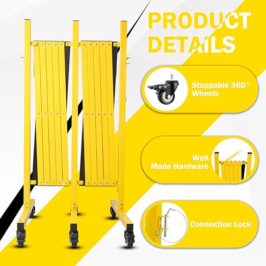 17FT Traffic Barricade with Casters, Metal Expandable Barricade, Folding Security Gate, Retractable Fence Outdoor Barricade Fence for Construction Area, Traffic Control(4pc)