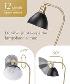 HarvestLand Halo Black and Brass Desk Lamp – Adjustable Desk Lamp with Metal, Industrial Table Lamp with Solid Base for Home Office, Bedside Table Lamps, Task Lamp, Reading lamp, Christmas Gifts