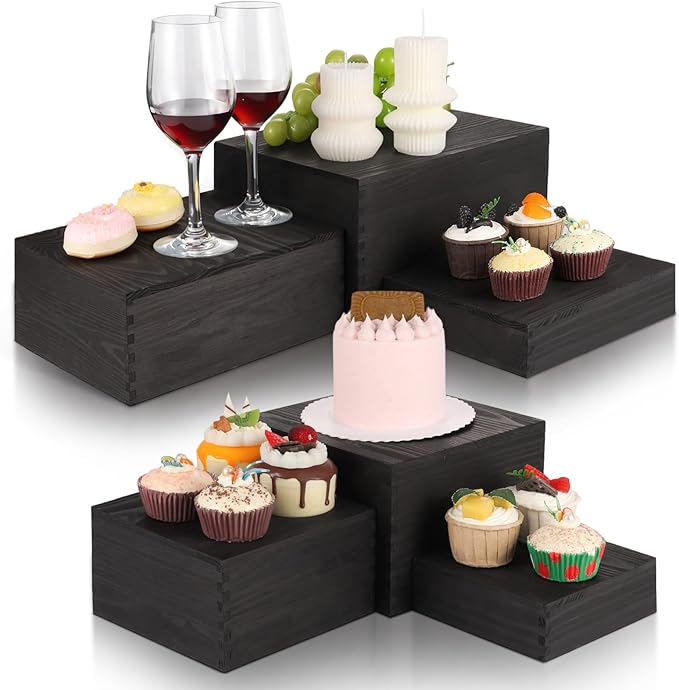 6 Pack Wood Cake Cupcake Stand Buffet Risers, Wooden Display Stand Wood Display Riser, Square Food Display Risers for Party Wedding Birthday Home (6" 7" 8" 9" 10" 11")