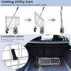 Goplus Folding Shopping Utility Cart, Double Basket and 360° Swivel Wheels, Adjustable Handle, Small Cart Perfect for Grocery Laundry Book Luggage Travel