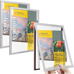 Acrylic Magnetic Sign Holder, Easy-Opening 8.5 x 11 Wall Mount Display Frames, Self Adhesive Back Plastic Clear Document Frame, Horizontal & Vertical Display (Silver, 3Pack)
