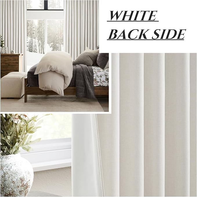 Birch Lush Decor Curtains for 104-106 Inch Windows 2 Panel Sets, 104 Inch Tall Curtain for Bedroom Black Out, Linen Drapes Back Tab Rod Pocket Custom Length (W50 x L104)